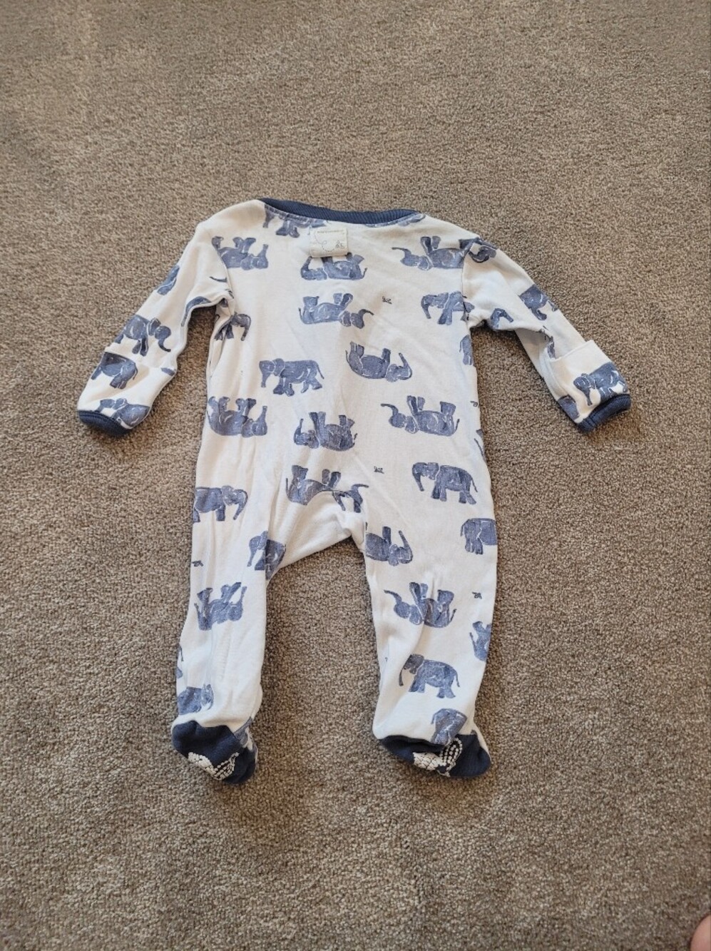 Burt's Bees Baby Navy & White Elephant Print Footed Sleeper 0-3 Months - Picture 3 of 4